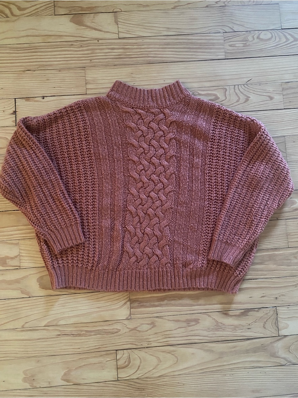 Cozy Cable Cowl Sweater in Dusty Rose